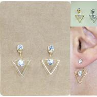 PENDIENTE TUERCA STRASS TRIANGULO POSTERIOR ORO / PLATA