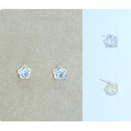 PENDIENTE PRESION ORO / PLATA SILUETA FLOR CRISTAL ENGARZ.
