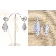 PENDIENTE ORO / PLATA LAGRIMA MARTILLEADA Y STRASS