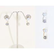 PENDIENTE ORO / PLATA PERLITA CON 1 STRASS POR DETRAS