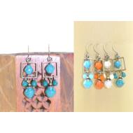 PENDIENTE GANCHO HIPPIE BRONCE CUADRADO Y BOLITAS COLORES