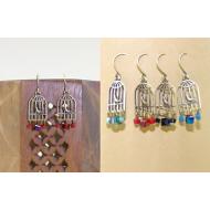 PENDIENTE GANCHO HIPPIE BRONCE JAULA CON 1 CRISTAL COLORES