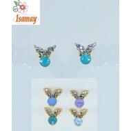 PENDIENTE DORADO PRESION ALAS STRASS CRISTAL CON 1 OPAL COLORES