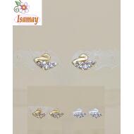 PENDIENTE PEQUEÑO PRESION CISNE DORADO / PLATEADO MATE CON STRASS PEQUEÑO BLANCO