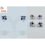 PENDIENTE PRESION PLATA PERLITA Y STRASS OPAL COLORES