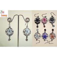 PENDIENTE REDONDO GANCHO HIPPIE FLOR Y STRASS COLORES