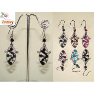 PENDIENTE BASE PLATEADA ALARGADA STRASS PEQUEÑO COLORES