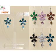 PENDIENTE GANCHO HIPPIE FLOR 5 PETALOS COLORES Y STRASS CENTRAL