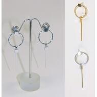 PENDIENTE PRESION ORO Y PLATA CIRCULO Y RECTA CON STRASS