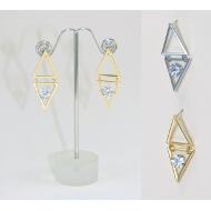 PENDIENTE PRESION ORO Y PLATA 2 TRIANGULOS STRASS