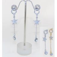 PENDIENTE PRESION LARGO ESTRELLA STRASS CRISTAL ORO / PLATA