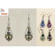 PENDIENTE GANCHO HIPPIE LARGO BASE PLATA CON STRASS COLORES