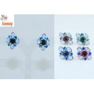 PENDIENTE PLATEADO ROMBO OPAL BLANCO Y COLORES