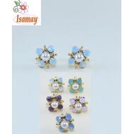 PENDIENTE PRESION DORADO FLOR 4 PETALOS OPAL Y PERLA CENTRO