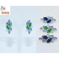 PENDIENTE PLATEADO PRESION RAMILLETE STRASS Y OJO DE GATO
