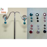 PENDIENTE PRESION PLATEADO HILERA 3 STRASS TAMAÑO ESCALADO COLOR