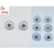 PENDIENTE PRESION PLATEADO SILUETA FLOR REDONDO 1 STRASS COLOR