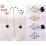 PENDIENTE REJILLA METAL CON STRASS FACETADO