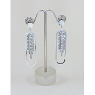 PENDIENTE PLATEADO PRESION LARGO OVALO METAL Y TIRAS STRASS