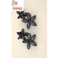 PINZA LATERAL METAL FLOR DOBLE AZABACHE Y HEMATITE