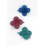 PICO PATO FLOR 4 PETALOS GROSGRAIN Y POMPON COLORES OSCUROS