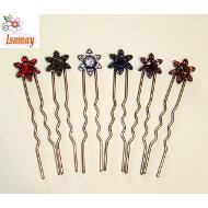 PINCHO MOÑO BRONCE FLOR 6 PETALOS STRASS MENUDO COLORES