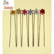 PINCHO MOÑO PLATEADO ROSA METALICA PIEDRAS COLOR