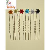 PINCHO MOÑO PLATEADO FLOR 5 PIEDRAS COLORES
