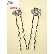 PINCHO PLATEADO FLOR PETALOS DOBLADOS PIEDRAS BLANCAS