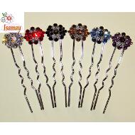 PINCHO MOÑO PLATEADO ROSETA 2 FLORES STRASS COLORES