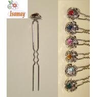 PINCHO MOÑO FLOR PLATA CON 1 PIEDRA COLORES