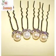 PINCHO PLATEADO PERLA CON 4 PETALOS CRISTAL
