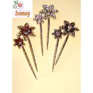 PINCHO PLATEADO 2 PUAS 2 FLORES STRASS COLORES