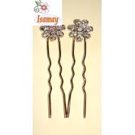 PINCHO DOBLE PLATEADO FLOR STRASS CON PIEDRAS AB CENTRAL