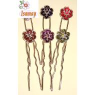 PINCHO DOBLE PLATA FLOR DOBLE 6 PETALOS STRASS COLOR