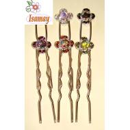 PINCHO MOÑO FLOR CALADA 4 PETALOS PIEDRAS COLOR GRANDE CENTRAL
