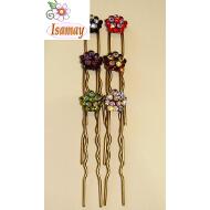 PINCHO MOÑO RHODIO ROSETA STRASS COLOR