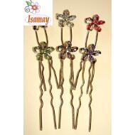 PINCHO MOÑO PLATA FLOR PETALOS HUECOS CON FLOR PEQUEÑA CENTRAL COLORES