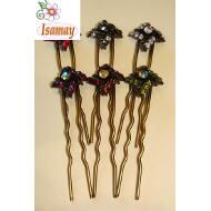 PINCHO MOÑO FLOR BRONCE ESPIRAL PIEDRAS COLOR