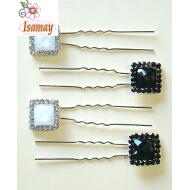 PINCHO MOÑO PLATA CUADRADO CRISTAL FACETADOS RIBETE PIEDRAS