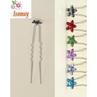 PINCHO PLATA PEQUEÑO FLOR STRASS COLORES