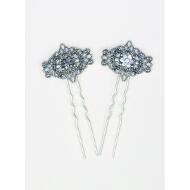 PINCHO MOÑO PLATA VIEJA ROSETON LABRADO FLOR CRISTAL Y HEMATITE