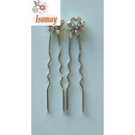 PINCHO MOÑO FLOR DOBLE PLATA STRASS BLANCO