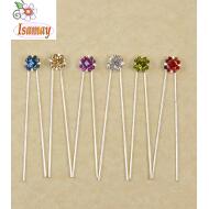 PINCHO MOÑO PLATA FLOR PIEDRAS COLORES ROMBO
