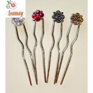 PINCHO MOÑO PLATA ROSETON STRASS COLOR BLANCO / NEGRO / ROJO / TOPACIO