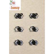 PINZA METAL NEGRO ABANICO CON PERLAS BLANCO / GRIS / NEGRO