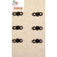 PINZA NEGRA PEQUEÑA METAL FLOR PIEDRAS NEGRAS