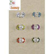 PINZA PLATEADA ABANICO 4 PIEDRAS COLORES