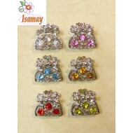 PINZA METAL PLATEADA PEQ 3 PIEDRAS COLOR