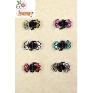 PINZA PEQUEÑA METAL NEGRO ABANICO PIEDRAS COLORES